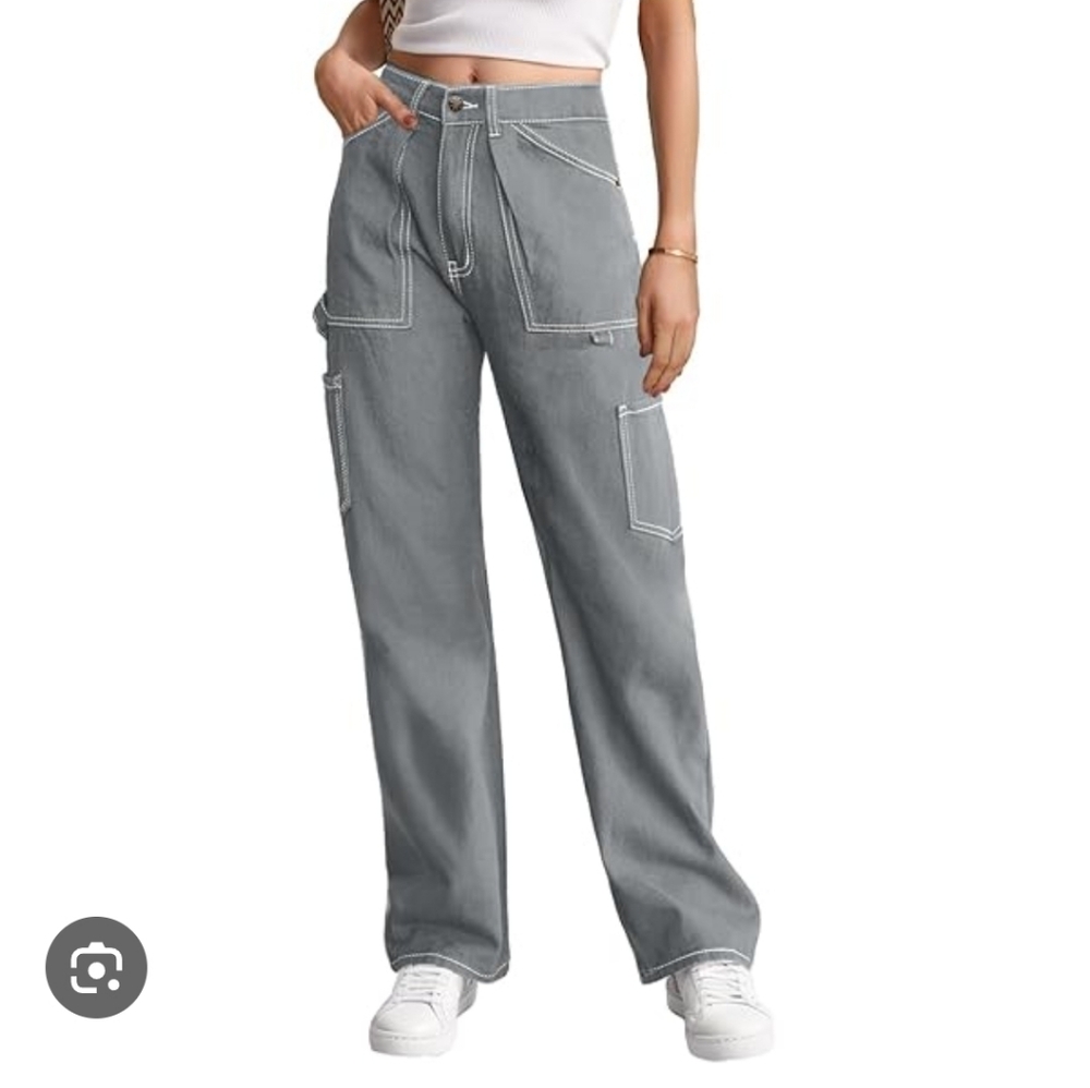Baggy Jeans Cargo Pants Unisex Gray SzXXL Front Pleated Carpenters Elastic Back